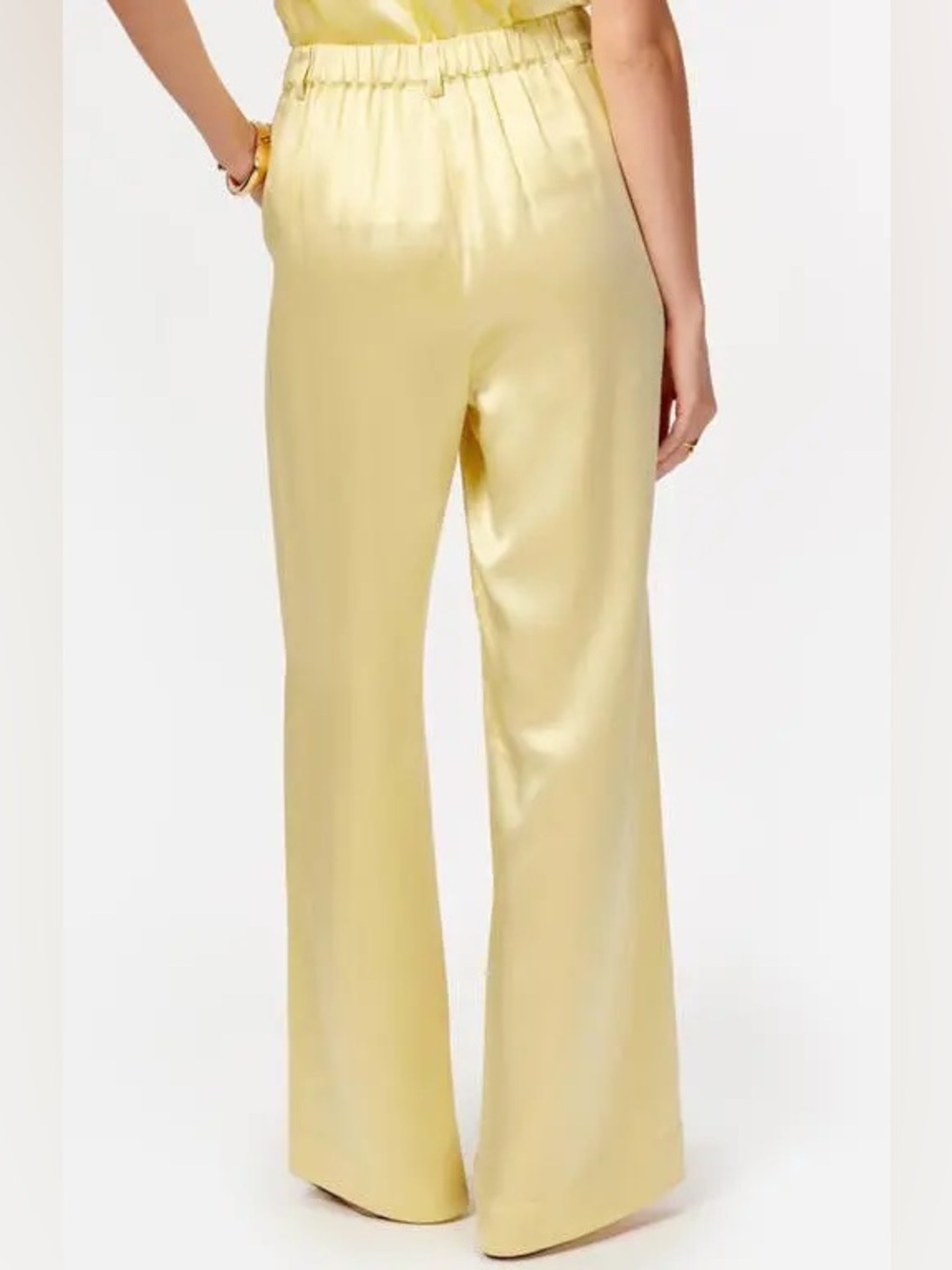CAMI NYC Davina Sunlight Pale Yellow Wide Leg Satin Trousers Flowy & Silky Pants - Picture 5 of 16